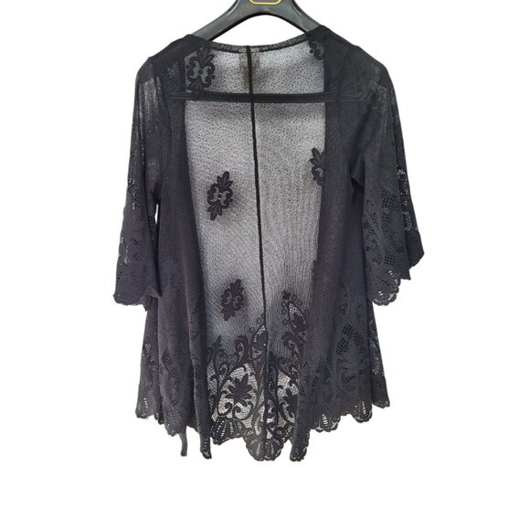 Black Boho Fairy Whimsigoth Crochet Flowy Duster Top Womens S Lace Mesh - Picture 1 of 9